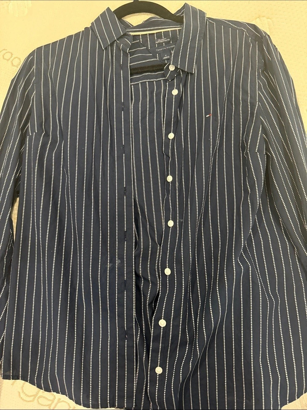 Tommy Hilfiger Striped Button Down Shirt Black & White Size Medium